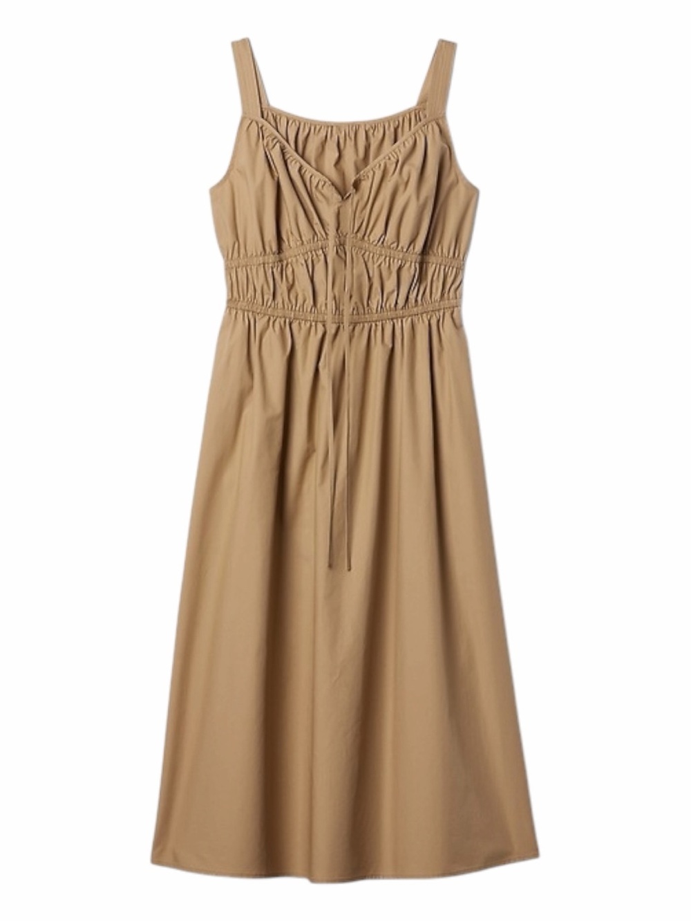 GAP Perfect Khaki Tan Cotton Smocked Midi Dress. Size XS.